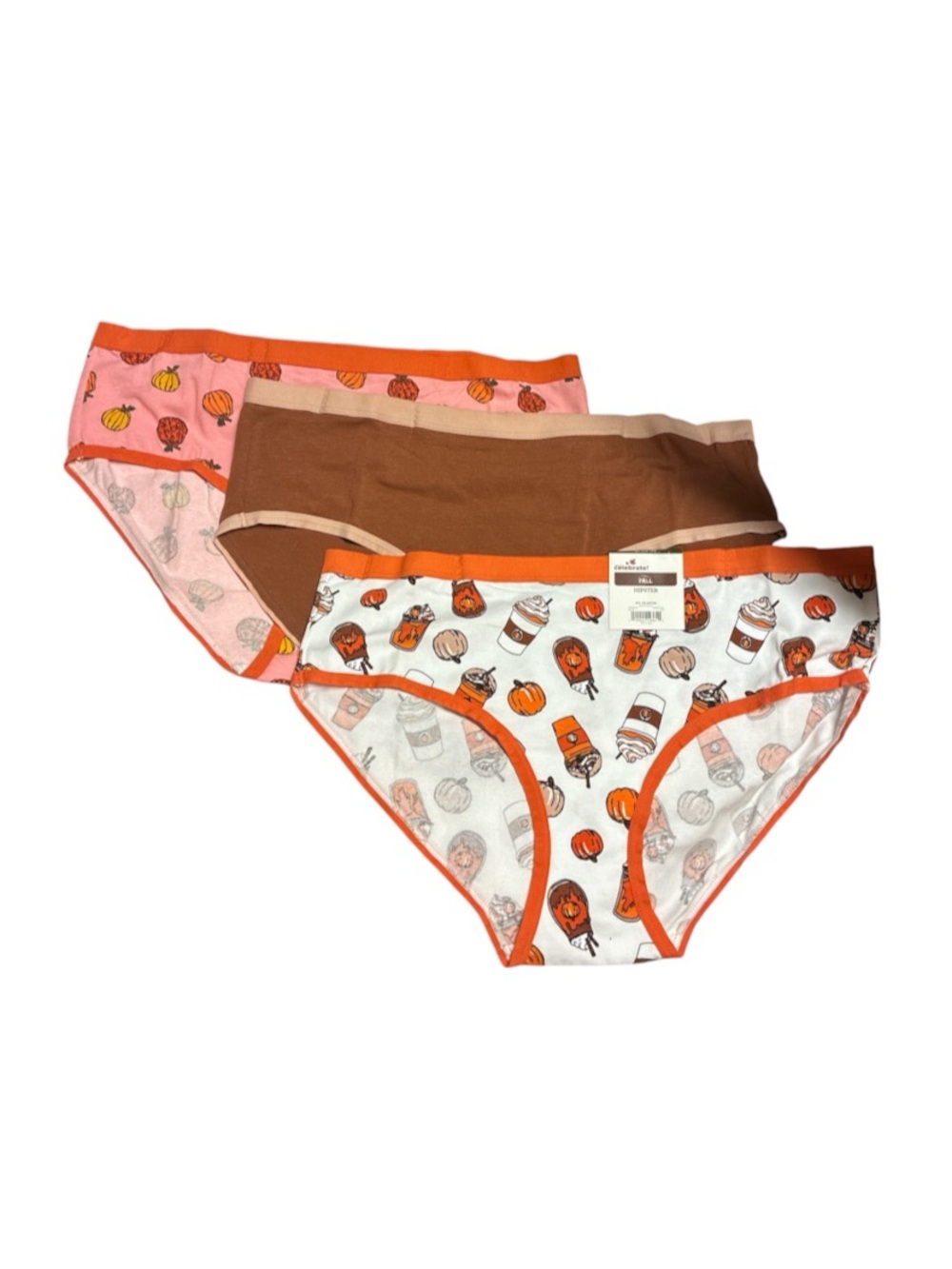 3-Pack Women’s Cotton Briefs Hipsters in Orange, Brown & Pink - Pumpkin Print
